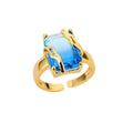 Minimalist Zircon Blue Crystal Stone Rings For Women Stainless Steel Cubic Zirconia Square Geometry Ring Party Jewelry Gift