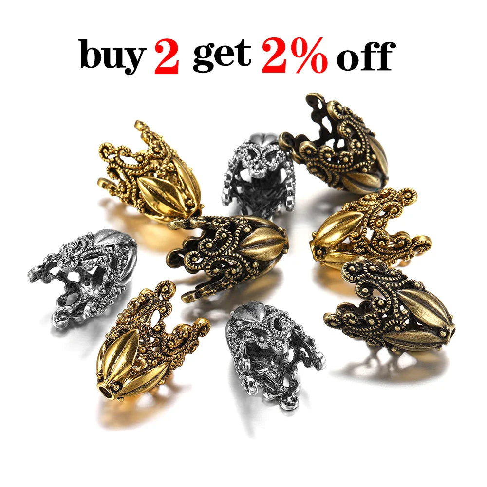 2pcs/lot Alloy Beads Caps Mixed Hollow Flower Necklace Earrings End Beads Cap Connectors For DIY Jewelry Making Accessroies