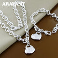 Aravant 925 Silver Bridal Jewelry Sets Love Heart Necklace Bracelets Set For Women Fashion Jewelry