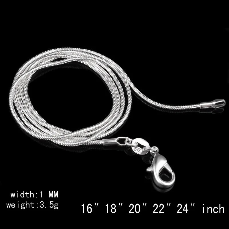 1MM 2MM silver plated smooth Snake Chain stamped choker Necklace For women Jewelry 16 18 20 22 24 26 28 30 inch Dropshipping