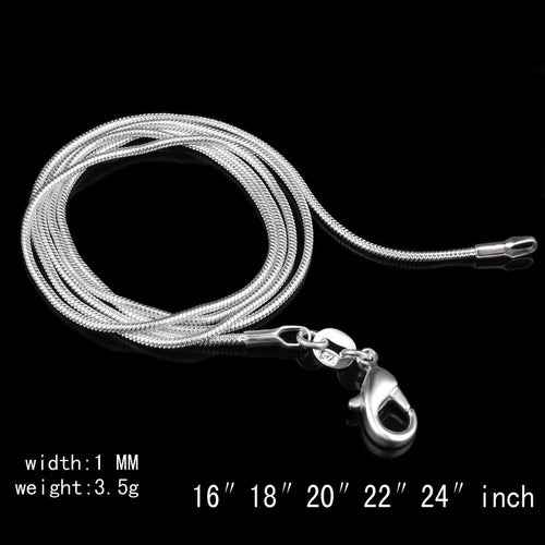 1MM 2MM silver plated smooth Snake Chain stamped choker Necklace For women Jewelry 16 18 20 22 24 26 28 30 inch Dropshipping