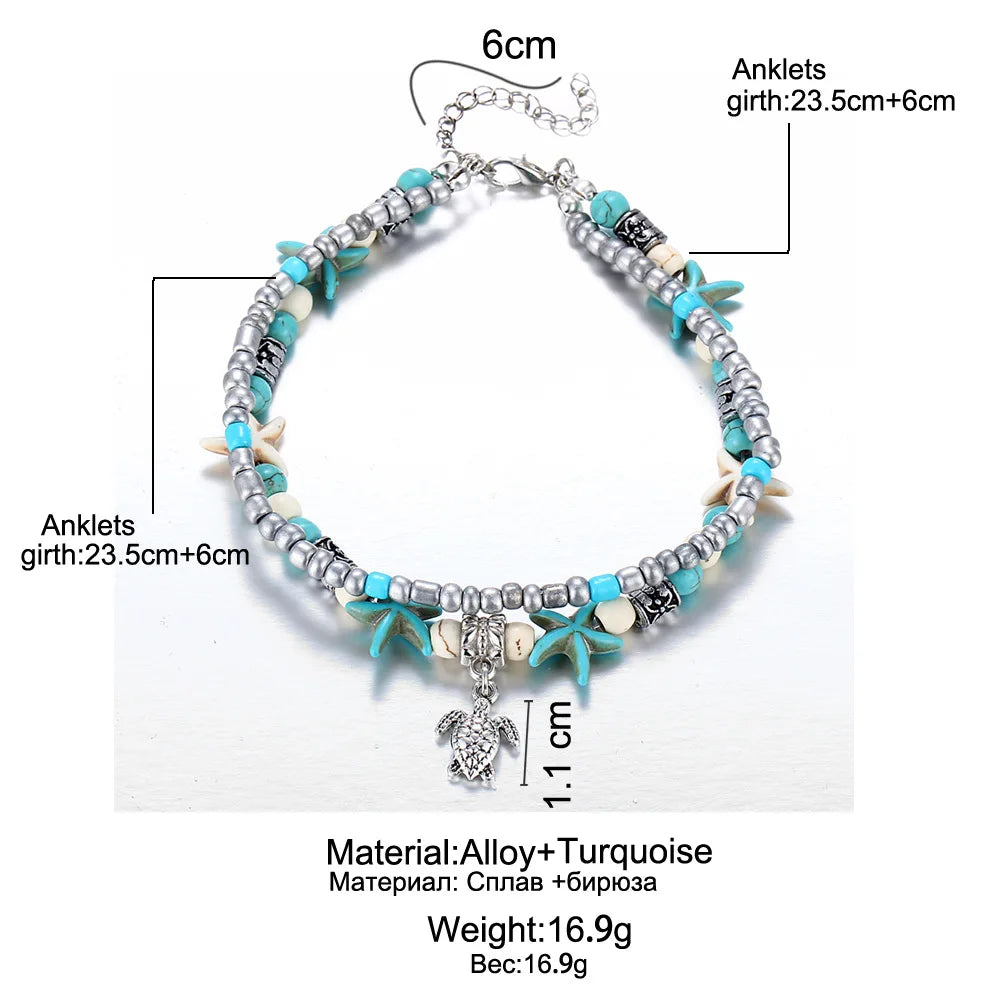 Bohemia Anklets For Women Shell Starfish Turtle Tree of Life Elephant Sandals Shoes Barefoot Beach Ankle Bracelet Foot Jewelry
