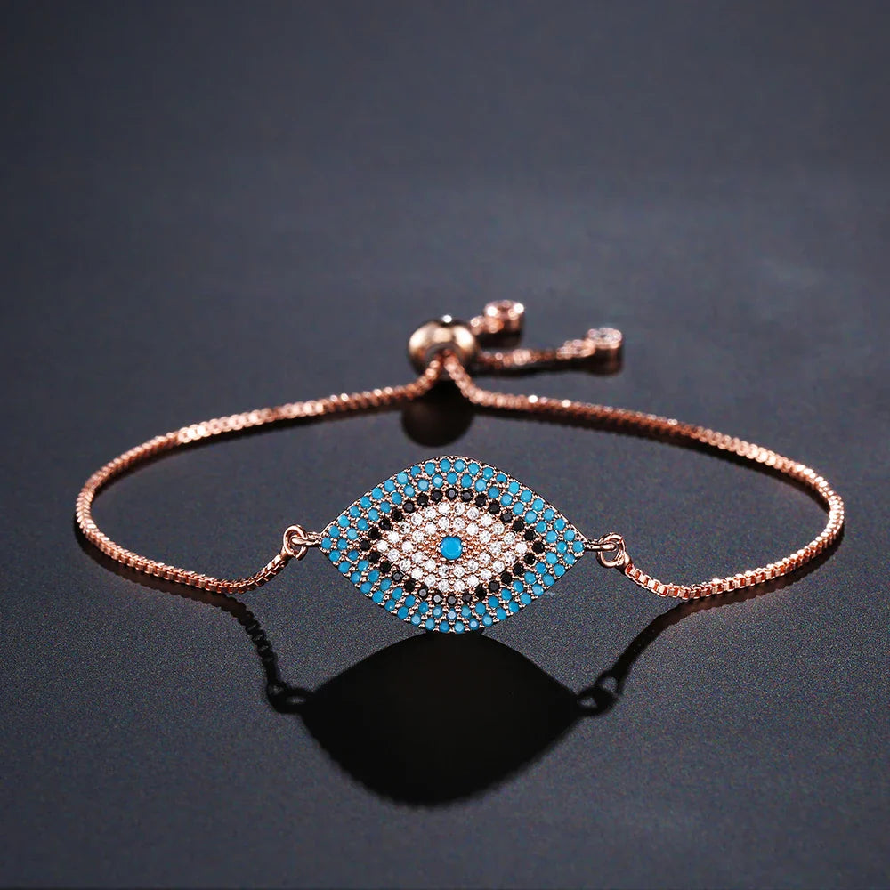 NEWBUY 2026 Trendy Turkish Gold Color Evil Eye Bracelet Adjustable AAA CZ Pave Setting Female Luckry Party Jewelry Gift