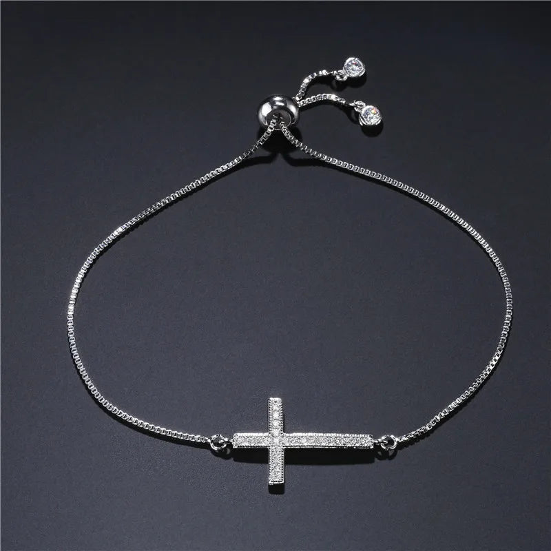 NEWBUY Classic AAA+ Cubic Zirconia Cross Charm Bracelets For Women Adjustable Copper Chain Bracelet & Bangle Dropship Jewelry
