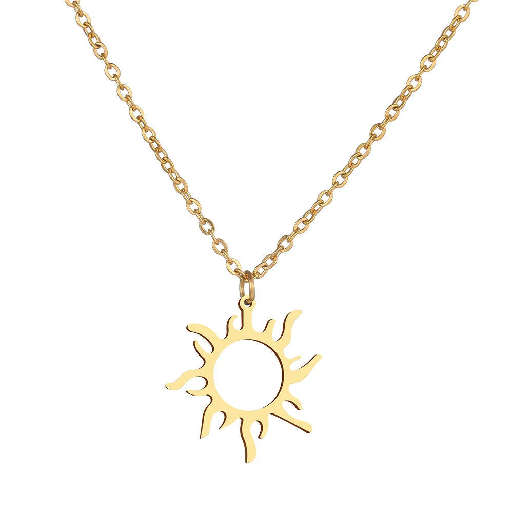 DOTIFI 316L Stainless Steel Necklace Plated Ethnic Sun Totem Pendent Necklaces For Charm Women Birthday Party Fashion Jewelry