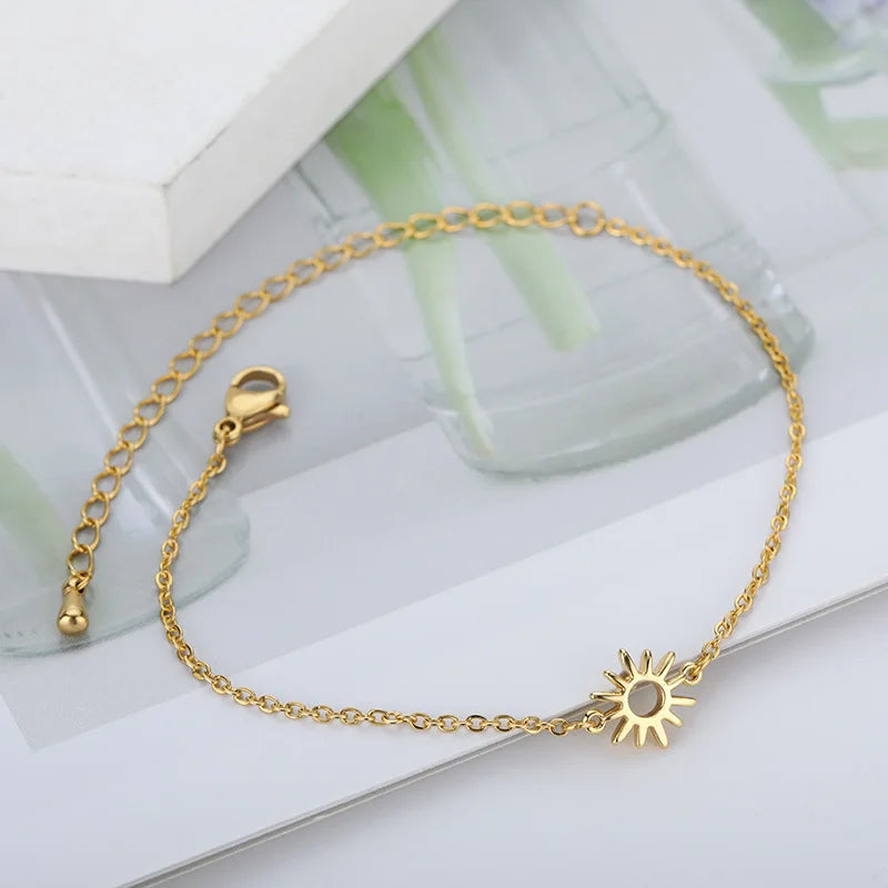 ICFTZWE Sun Hollow Bracelets For Women Stainless Steel Hand Chain Vintage Sunflower Anklet Boho Foot Jewelry Accessories