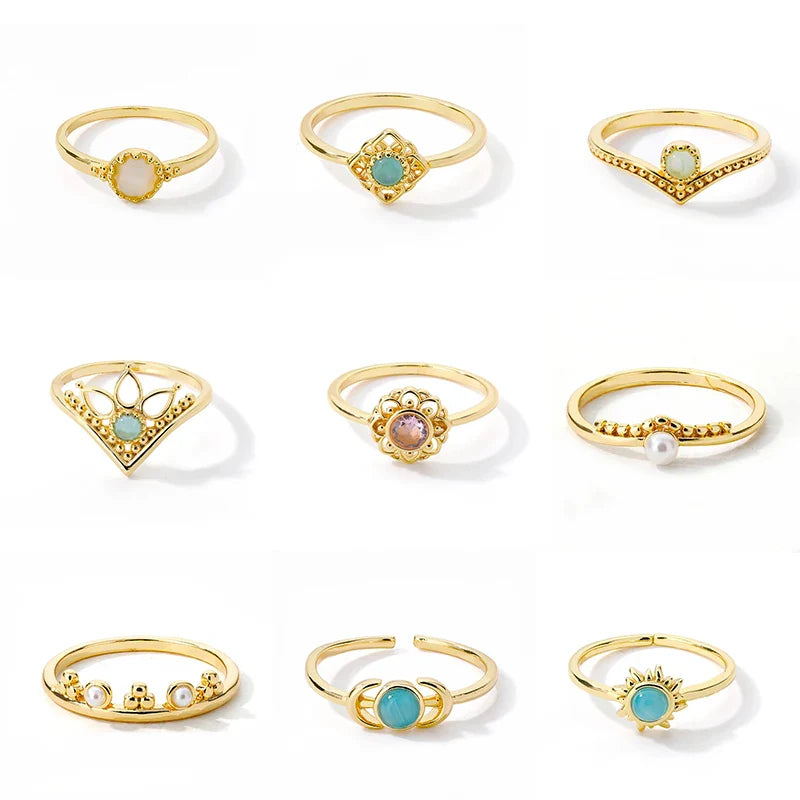 Stainless Steel Opal Finger Rings For Women Fashion Adjustable Couple Geometric Ring Handmade Aesthetic Jewelry Gift Anillos