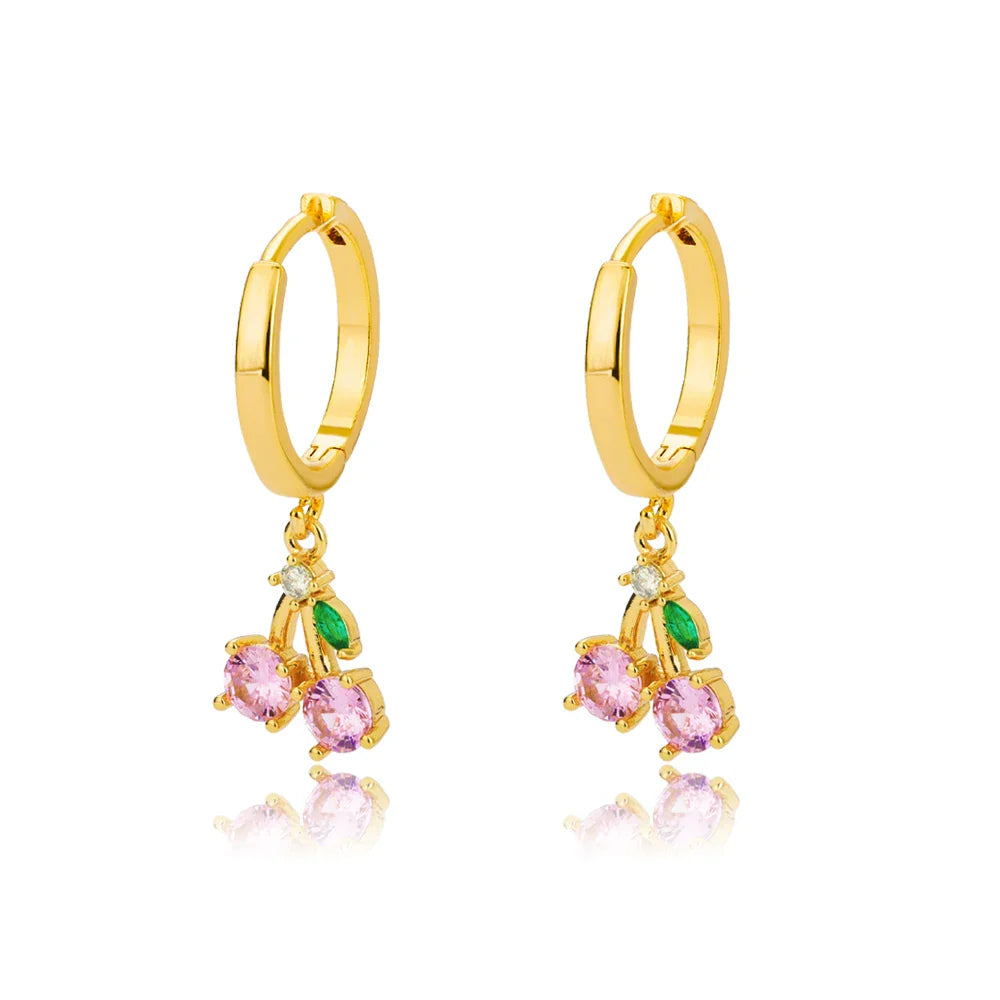 Crystal Fruit Cherry Drop Earrings For Women Stainless Steel Pink Cherry Earring Femme Fairy Fashion Boho Jewerly Gift 2023