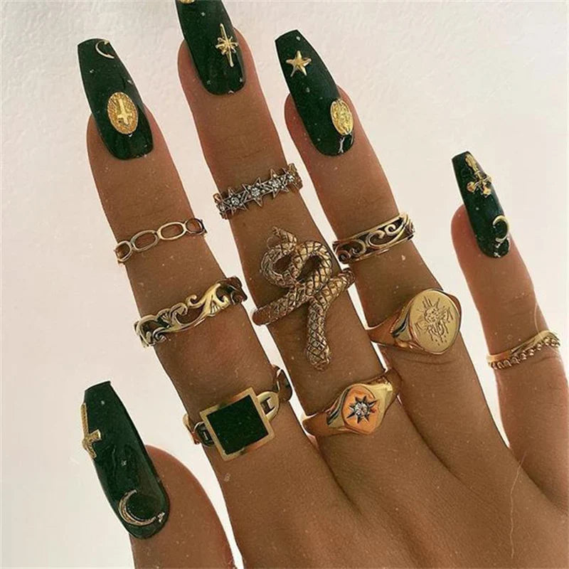 Trendy Geometric Moon Knuckle Finger Rings Set For Women 2021 Bohemian Crystal stone Female Ring Wedding Jewelry