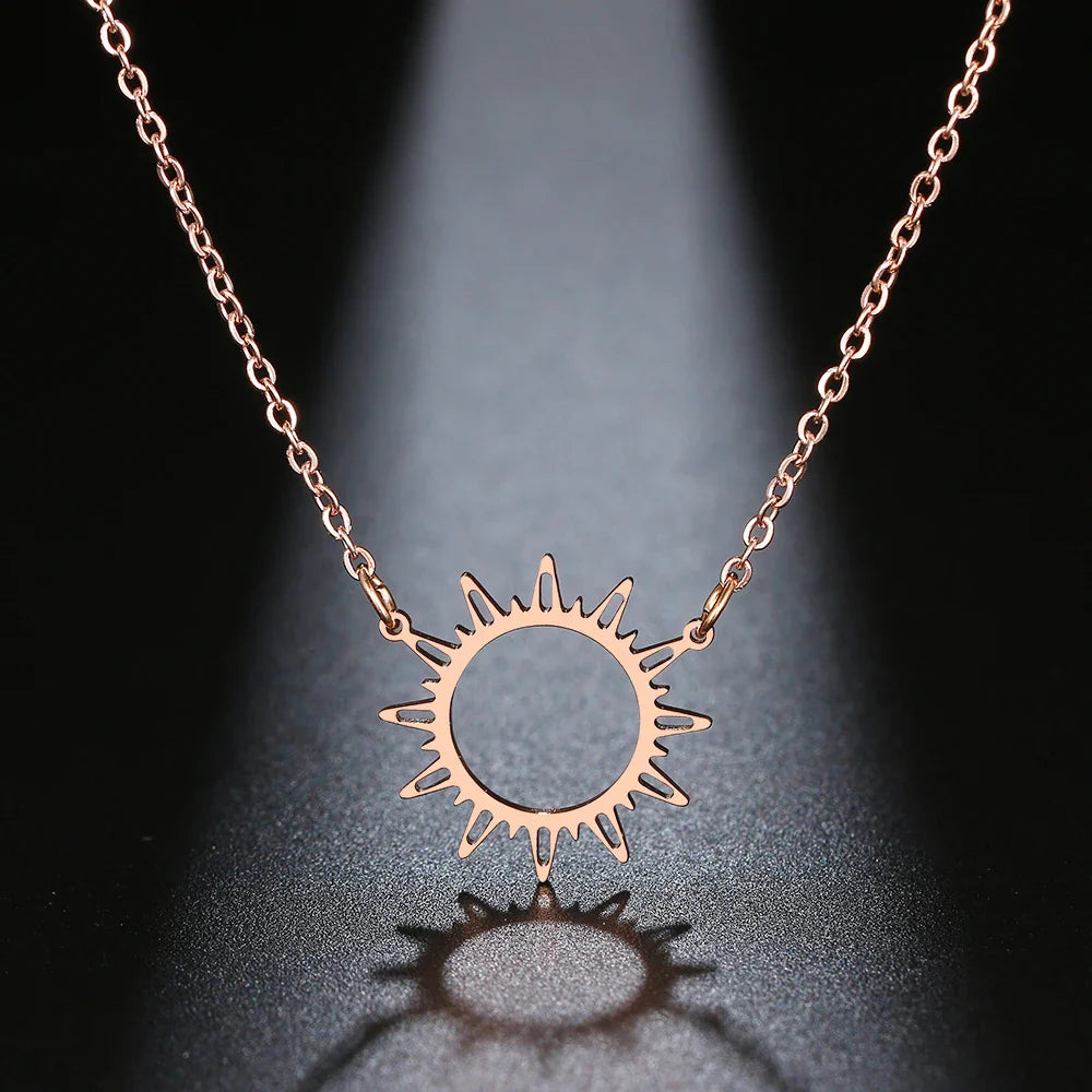 DOTIFI 316L Stainless Steel Necklace Best Circle Irregular Sun Hollow Out Round Pendant Necklaces For Women Jewelry Gifts