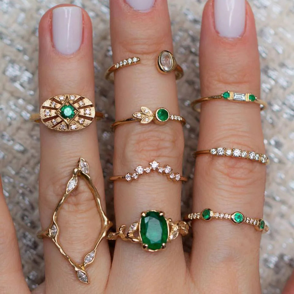 Trendy Geometric Moon Knuckle Finger Rings Set For Women 2021 Bohemian Crystal stone Female Ring Wedding Jewelry