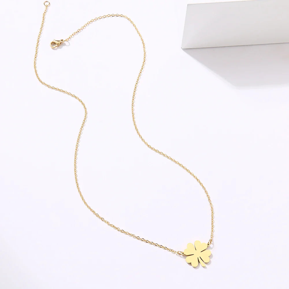 DOTOFI Four Leaf Clover Pendant Necklace For Women Stainless Steel Quality Fashion Jewelry