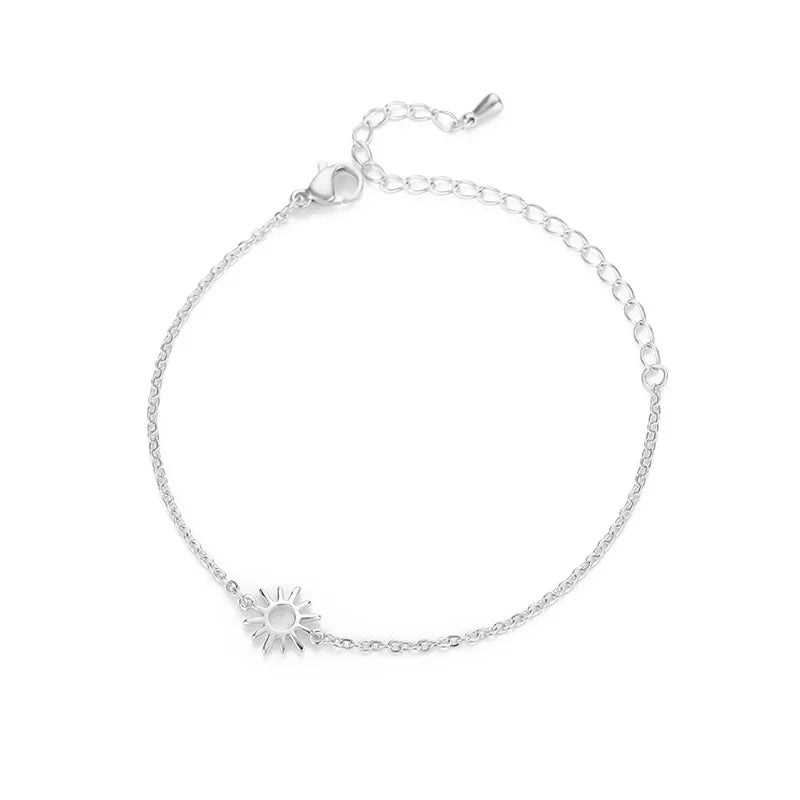 ICFTZWE Sun Hollow Bracelets For Women Stainless Steel Hand Chain Vintage Sunflower Anklet Boho Foot Jewelry Accessories