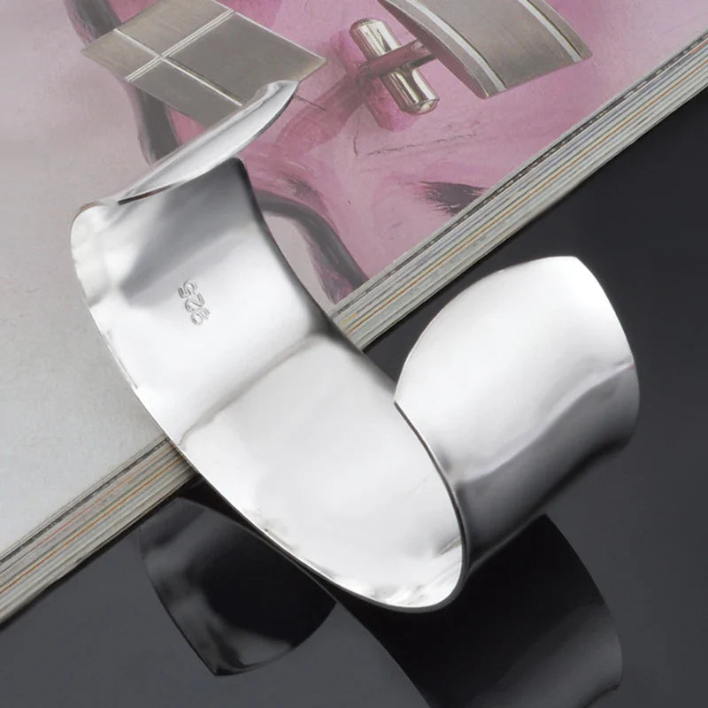 Aravant 925 Silver Wide 30mm Big Smooth Open Bracelet Bangle For Men Women Fashion Jewelry