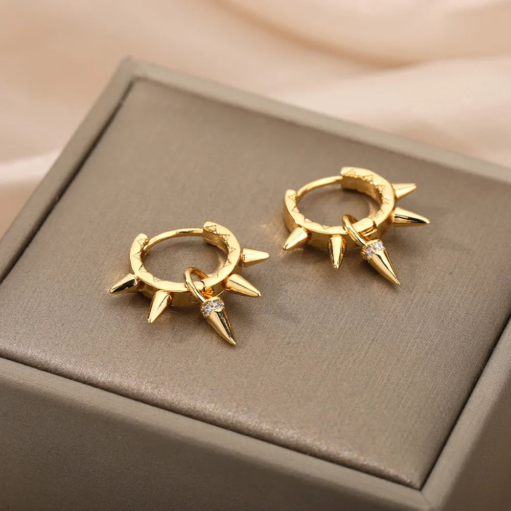 Punk Spike Rivet  Stainless Steel Earrings For Women Gold Color Earring Gothic Christmas Party Jewelry Gift Bijoux Femme