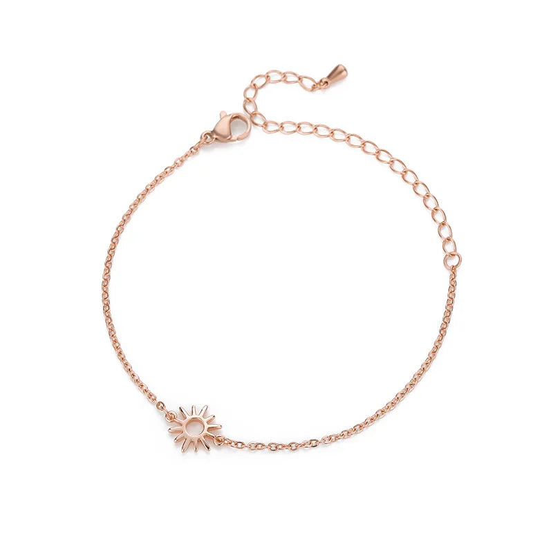ICFTZWE Sun Hollow Bracelets For Women Stainless Steel Hand Chain Vintage Sunflower Anklet Boho Foot Jewelry Accessories