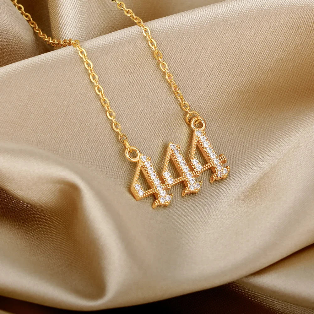 Zircon Angel Number Necklaces 111 222 333 444 555 666 777 888 999 Stainless Steel Necklace For Women Devil Choker Trend Jewelry