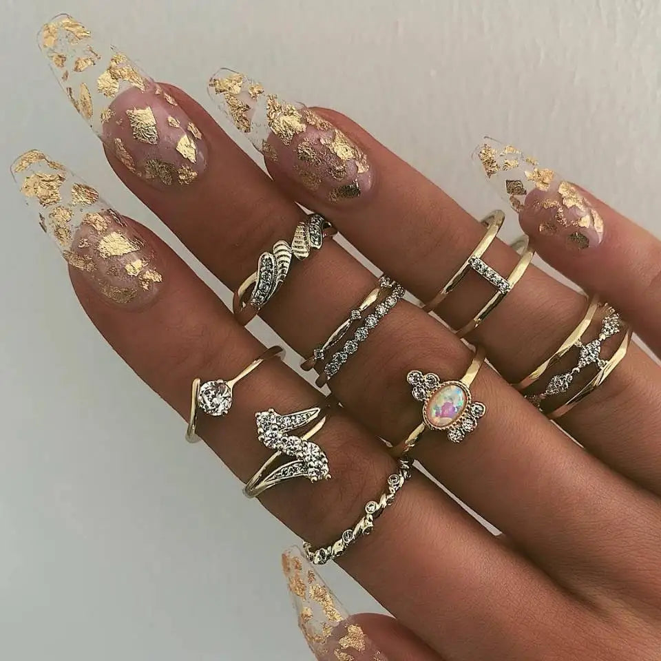 Trendy Geometric Moon Knuckle Finger Rings Set For Women 2021 Bohemian Crystal stone Female Ring Wedding Jewelry