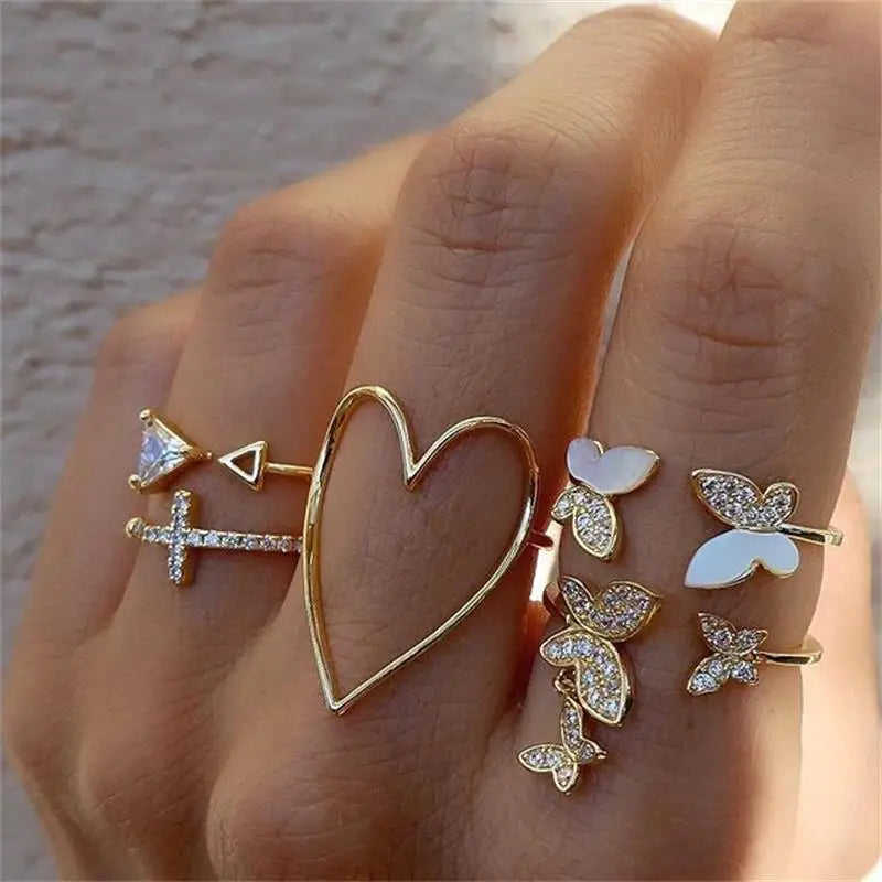 Trendy Geometric Moon Knuckle Finger Rings Set For Women 2021 Bohemian Crystal stone Female Ring Wedding Jewelry