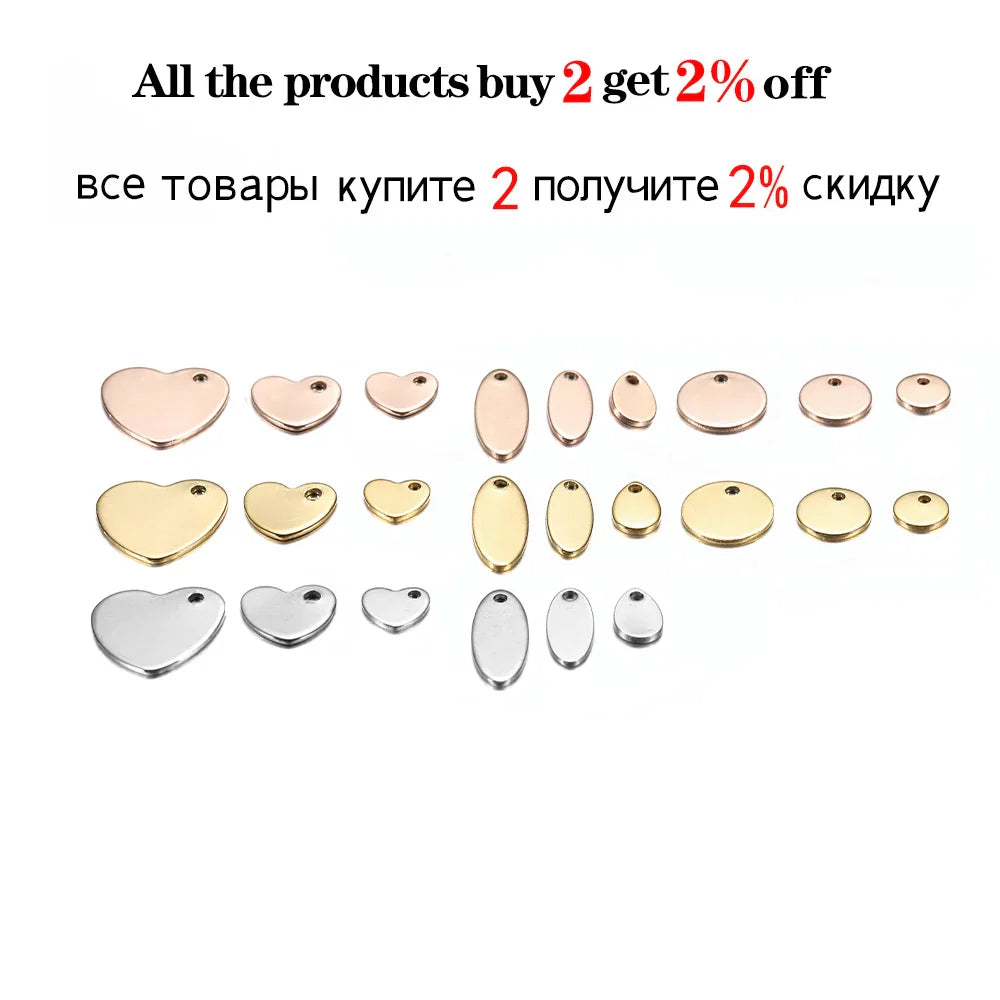 10-50Pcs Gold Stainless Steel Customized Dog Tag Heart-Shaped Oval Blanks Charm Pendant Charms For DIY Jewelry Making Supplies
