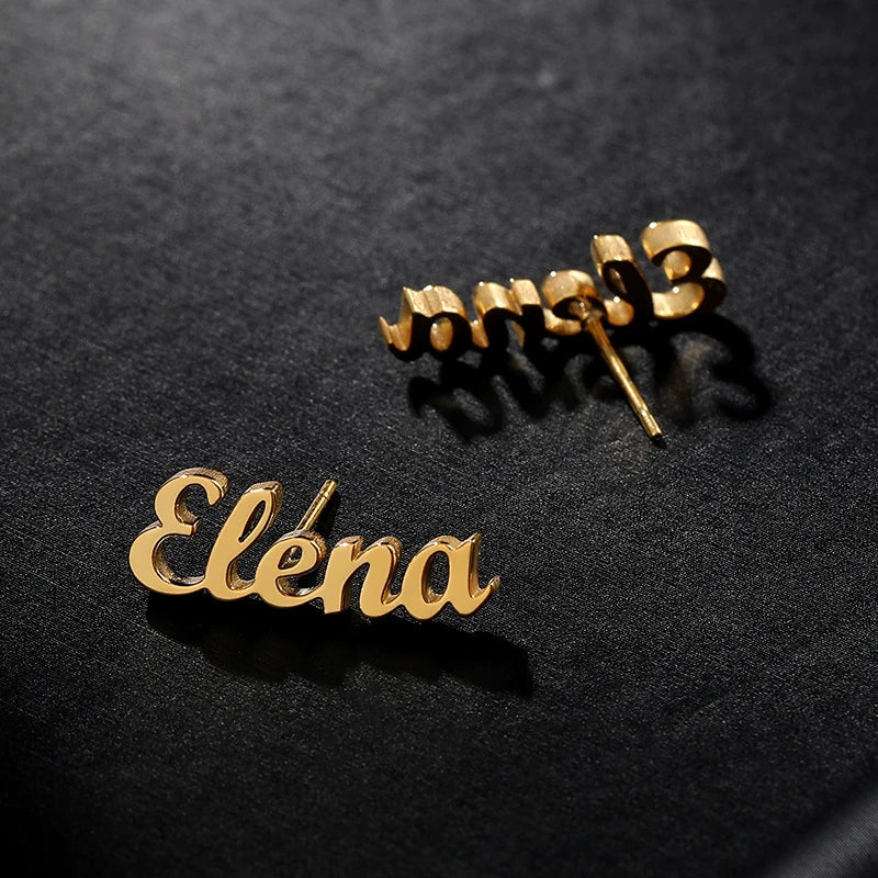 Custom Name Stud Earrings For Women Stainless Steel Earrings Any Pattern For Best Friend Girls Jewelry aretes de mujer