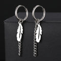 Stainless Steel Earrings Fashion Unisex Punk Gothic Feather Chain Hip Hop Pendants Gold Color Earrings For Women Jewelry Gifts