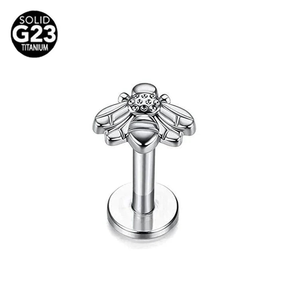 G23 Titanium Snake Bee Feather Labret Piercing 16G Internal Thread Earring Stud Cartilage Helix Body Jewelry