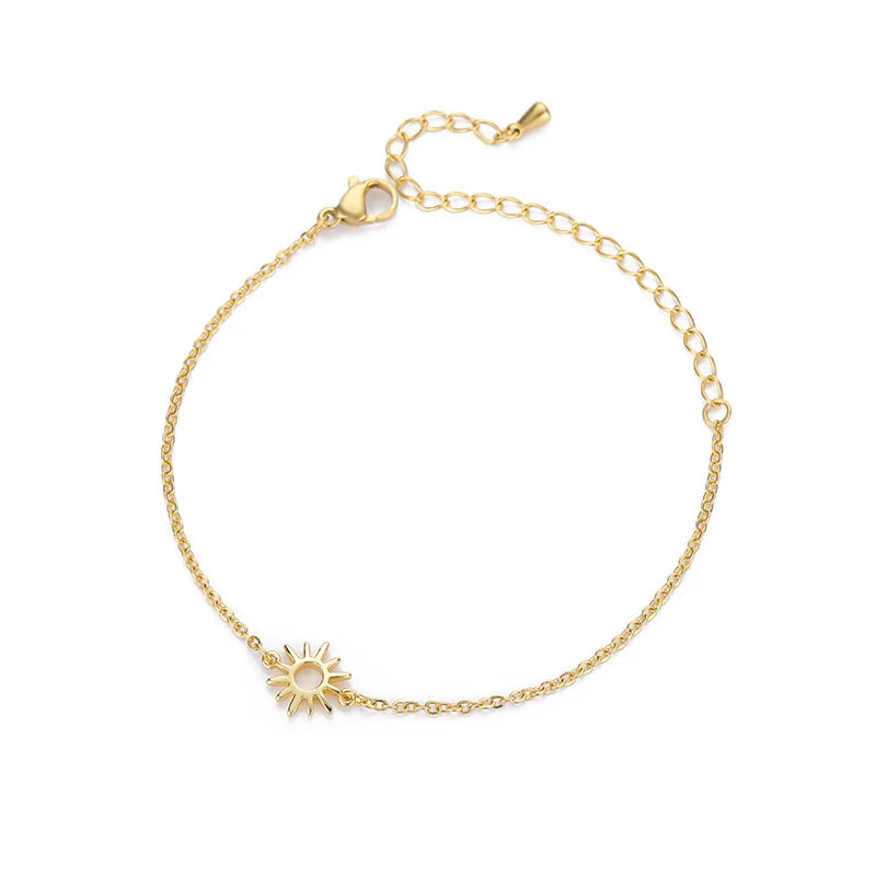 ICFTZWE Sun Hollow Bracelets For Women Stainless Steel Hand Chain Vintage Sunflower Anklet Boho Foot Jewelry Accessories