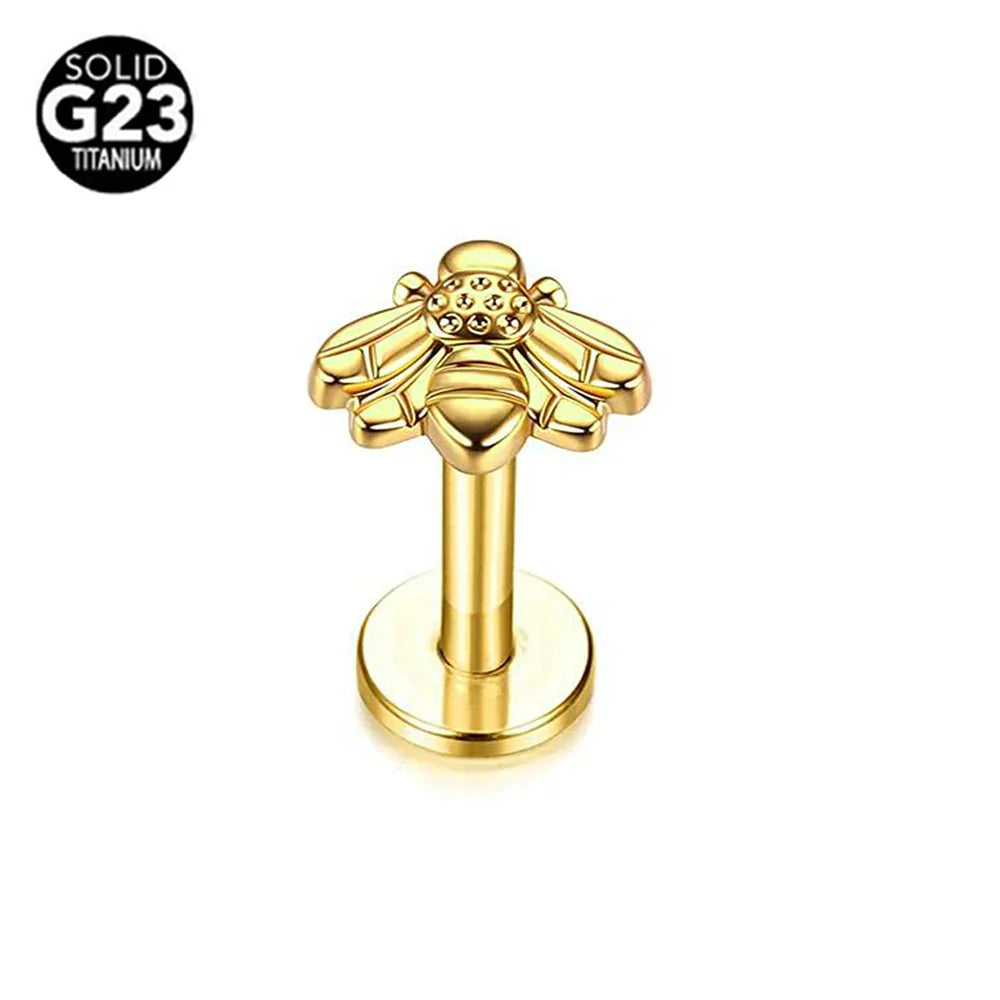 G23 Titanium Snake Bee Feather Labret Piercing 16G Internal Thread Earring Stud Cartilage Helix Body Jewelry