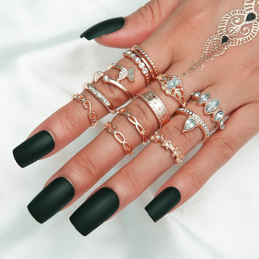 Trendy Geometric Moon Knuckle Finger Rings Set For Women 2021 Bohemian Crystal stone Female Ring Wedding Jewelry