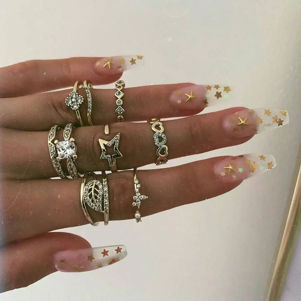 Trendy Geometric Moon Knuckle Finger Rings Set For Women 2021 Bohemian Crystal stone Female Ring Wedding Jewelry
