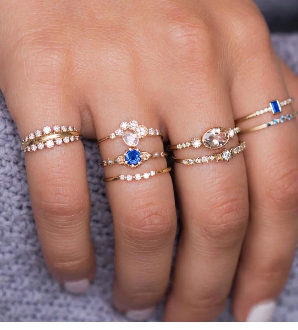 Fashion Geometric Knuckle Rings set For Women Crystal Gold color Finger Ring Boho Ladies wedding Jewelry Gift
