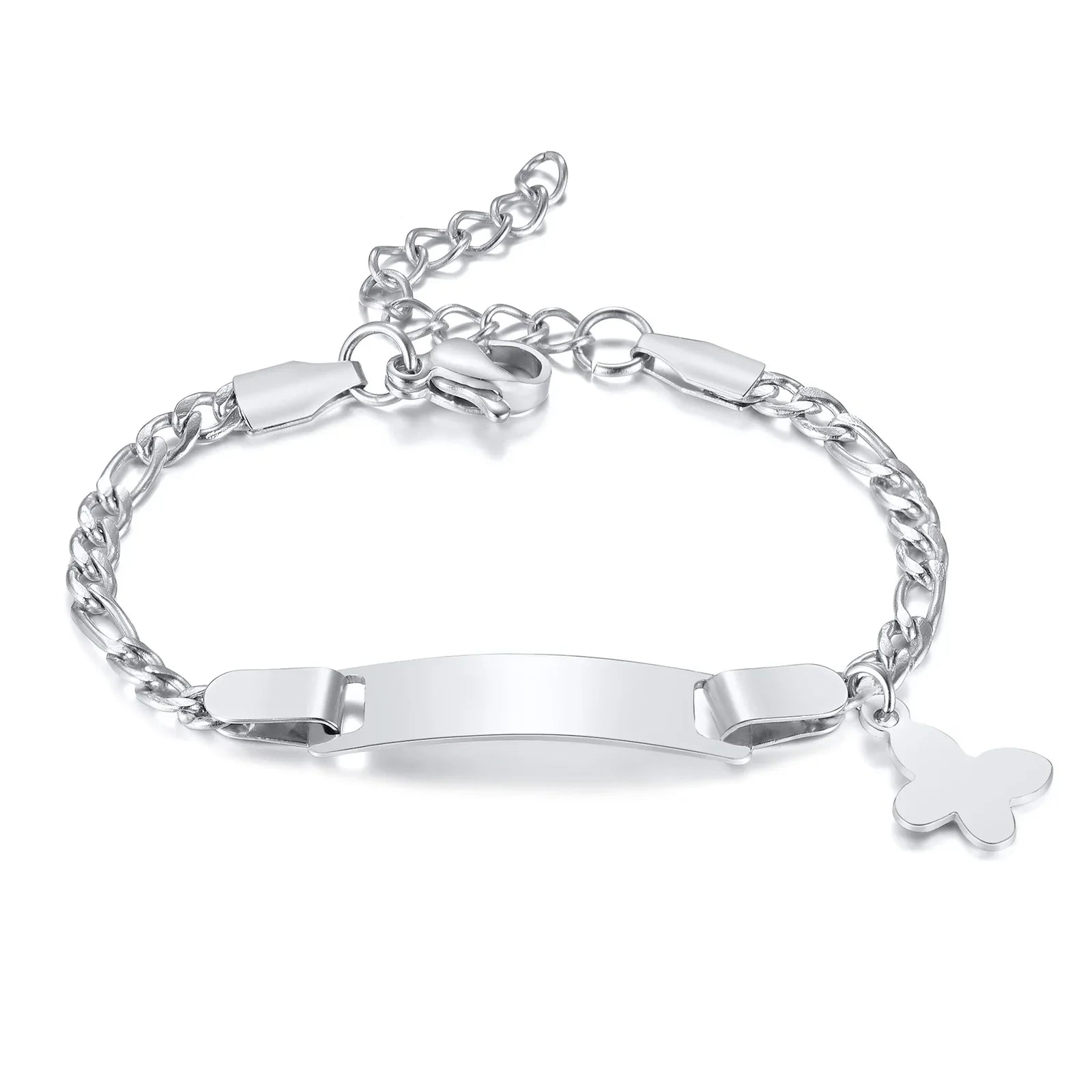 Persoanlized Custom Name Heart Bracelet,Stainless Steel Figaro Chain Link Adjustable,Engraved Gift for Boy Girl