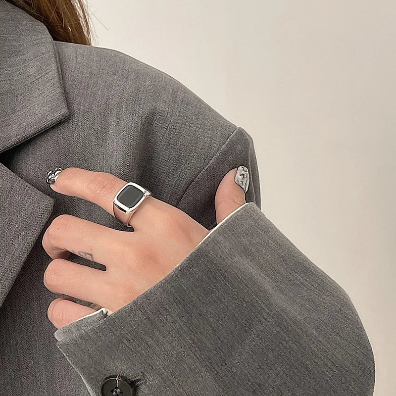 925 Sterling Silver plated Ring for Women Girl Gift Blace Stone Crystal Glaze Retro Punk Open Jewelry Dropship Wholesale