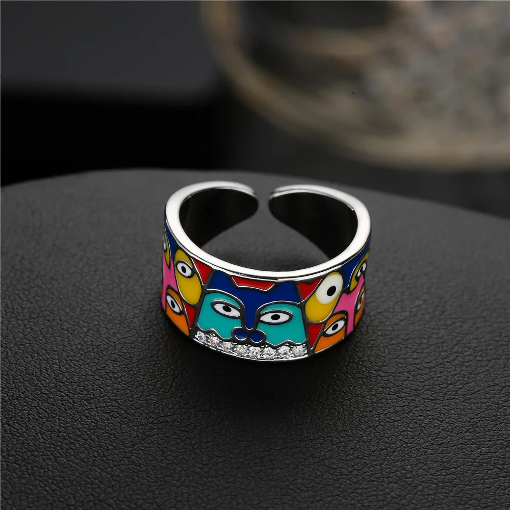 NEWBUY 2024 New Rings For Women White CZ Handmade Enamel Lovely Cat Unique Trendy Ring Party Fashion Jewelry