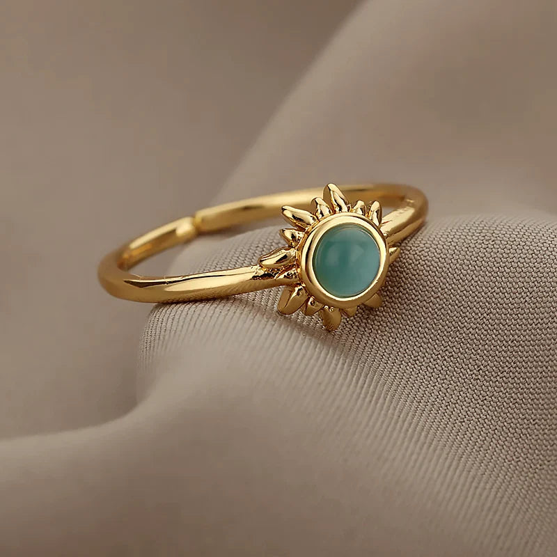 Stainless Steel Opal Finger Rings For Women Fashion Adjustable Couple Geometric Ring Handmade Aesthetic Jewelry Gift Anillos