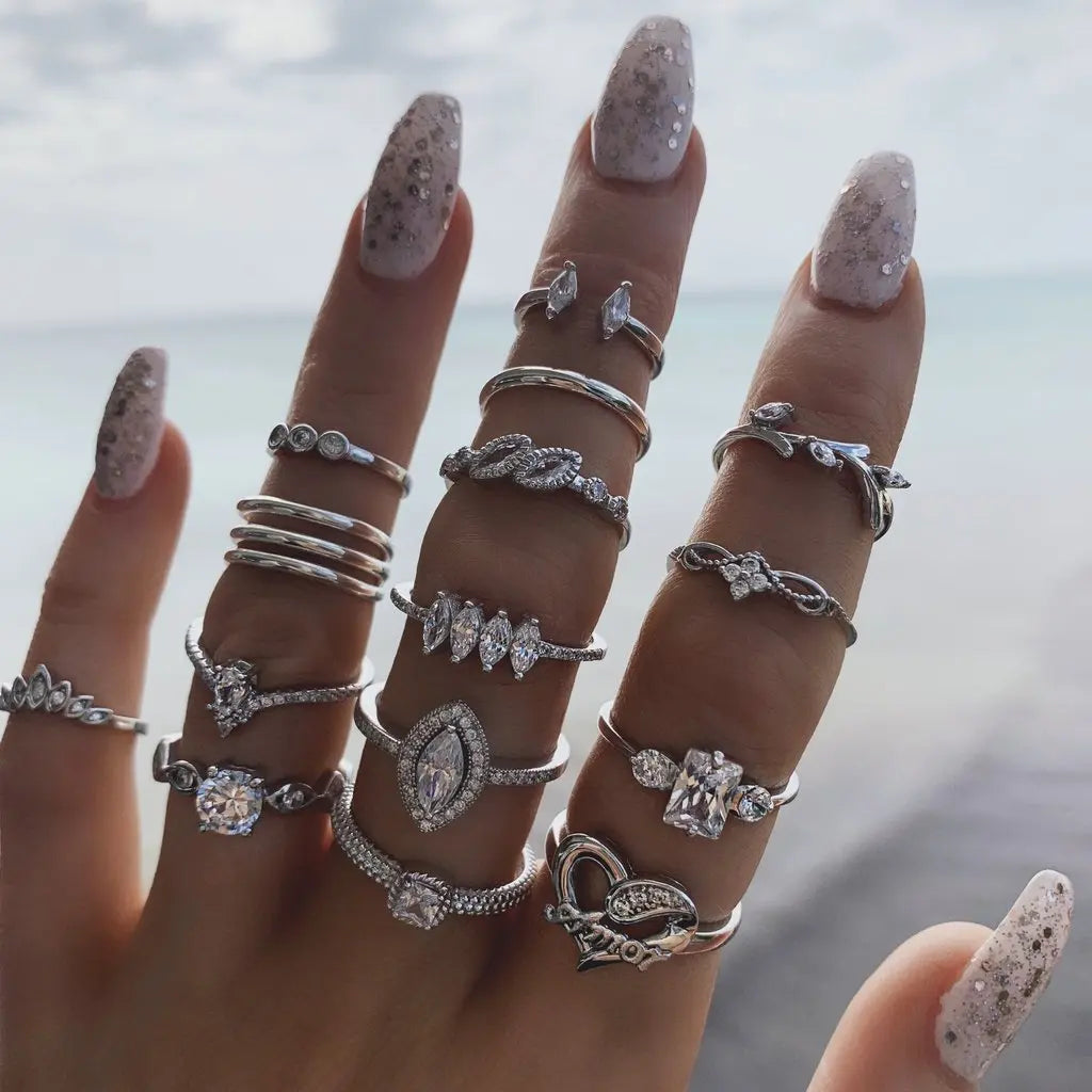 Trendy Geometric Moon Knuckle Finger Rings Set For Women 2021 Bohemian Crystal stone Female Ring Wedding Jewelry