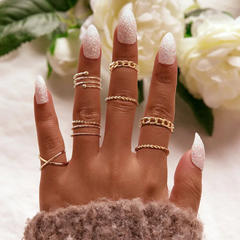 Fashion Geometric Knuckle Rings set For Women Crystal Gold color Finger Ring Boho Ladies wedding Jewelry Gift