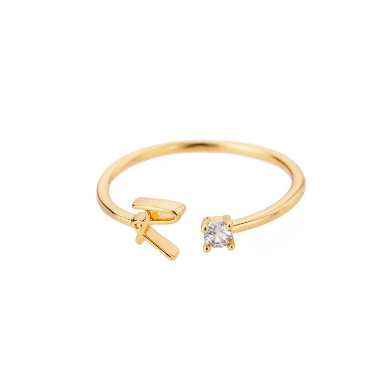 Zircon Initial Letter Ring for Women Stainless Steel Gold Color Alphabet Open Ring Trendy Wedding Birthday Aesthetic Jewelry