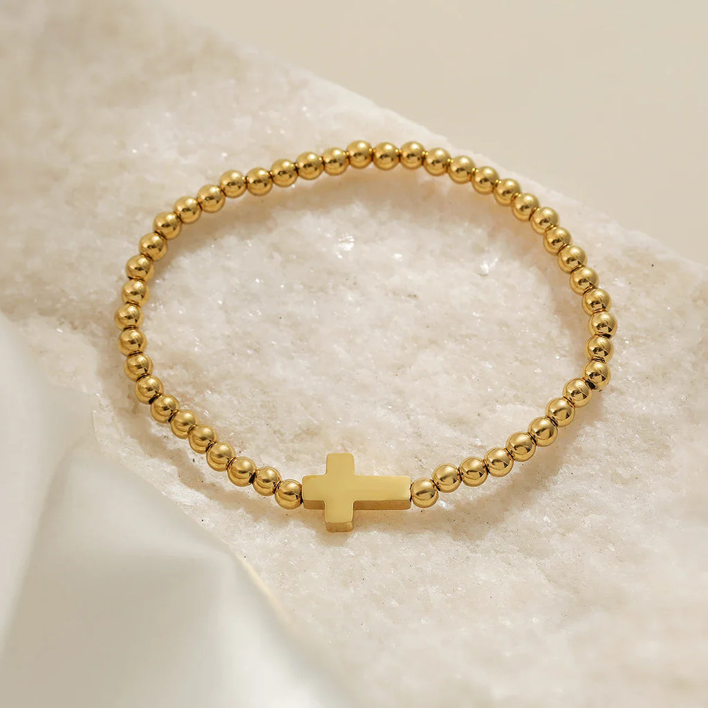 NEWBUY High Quality Non-Fading Stainless Steel Jewelry Silver/Gold Color Beads Cross Charm Bracelets For Women Men