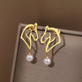 Stainless Steel Earrings 2022 Trend Exquisite Line Horse Design Pearl Charms Pendants Earrings For Women Jewelry Party Gifts NEW