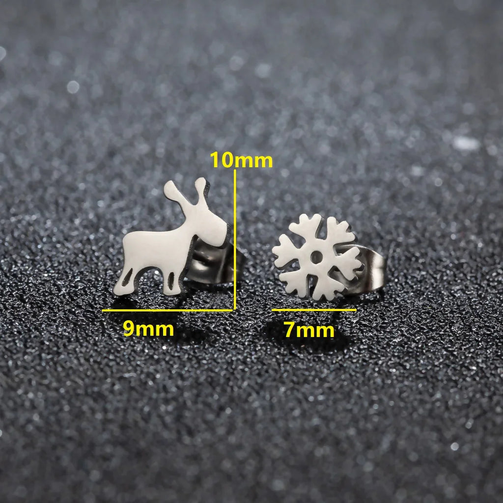 High Quality Stainless Steel Stud Earrings Girl Snowflake Elk Deer Silver Color Tragus Piercing Women'S Earrings Christmas Gifts
