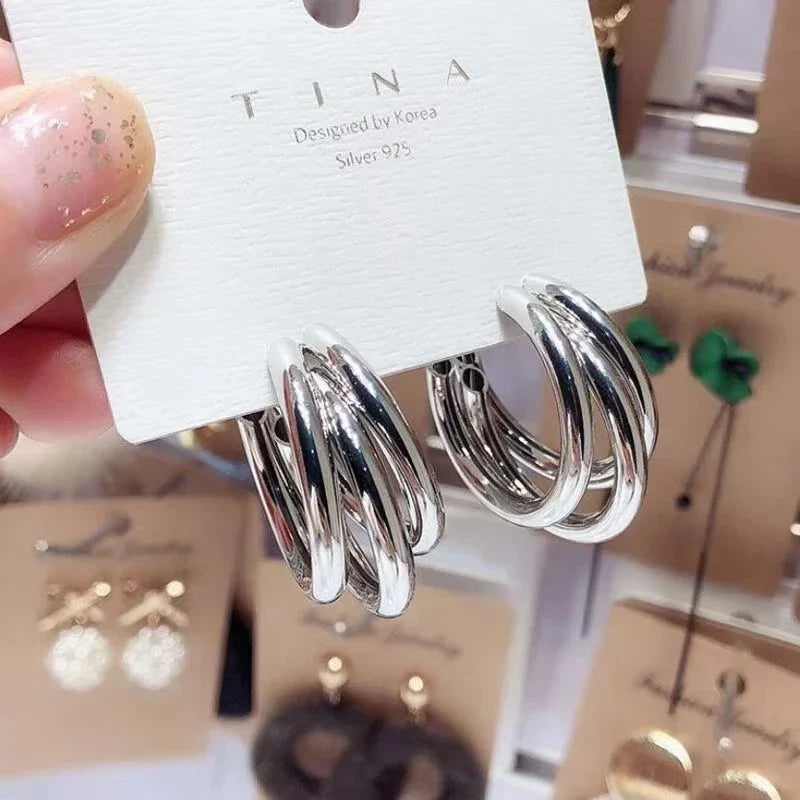 Korean Gold Color Hoop Earring for Woman Metal Elegant Vintage Geometric Statement Luxury Earrings Party 2025 New Jewelry Gift