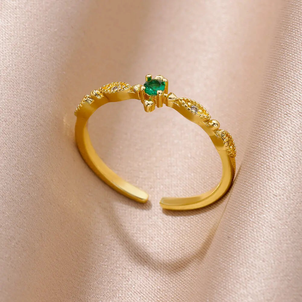 Tiny Green Zircon Round Rings For Women Geometric Stainless Steel Ring Luxury Wedding Christmas Jewelry Gift Free Shipping