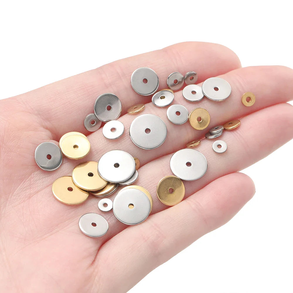 50Pcs/Pack Stainless Steel 4/5/6/8/10mm Flat Round Loose Spacer Beads For DIY Jewelry Necklace Bracelets Making Accessories