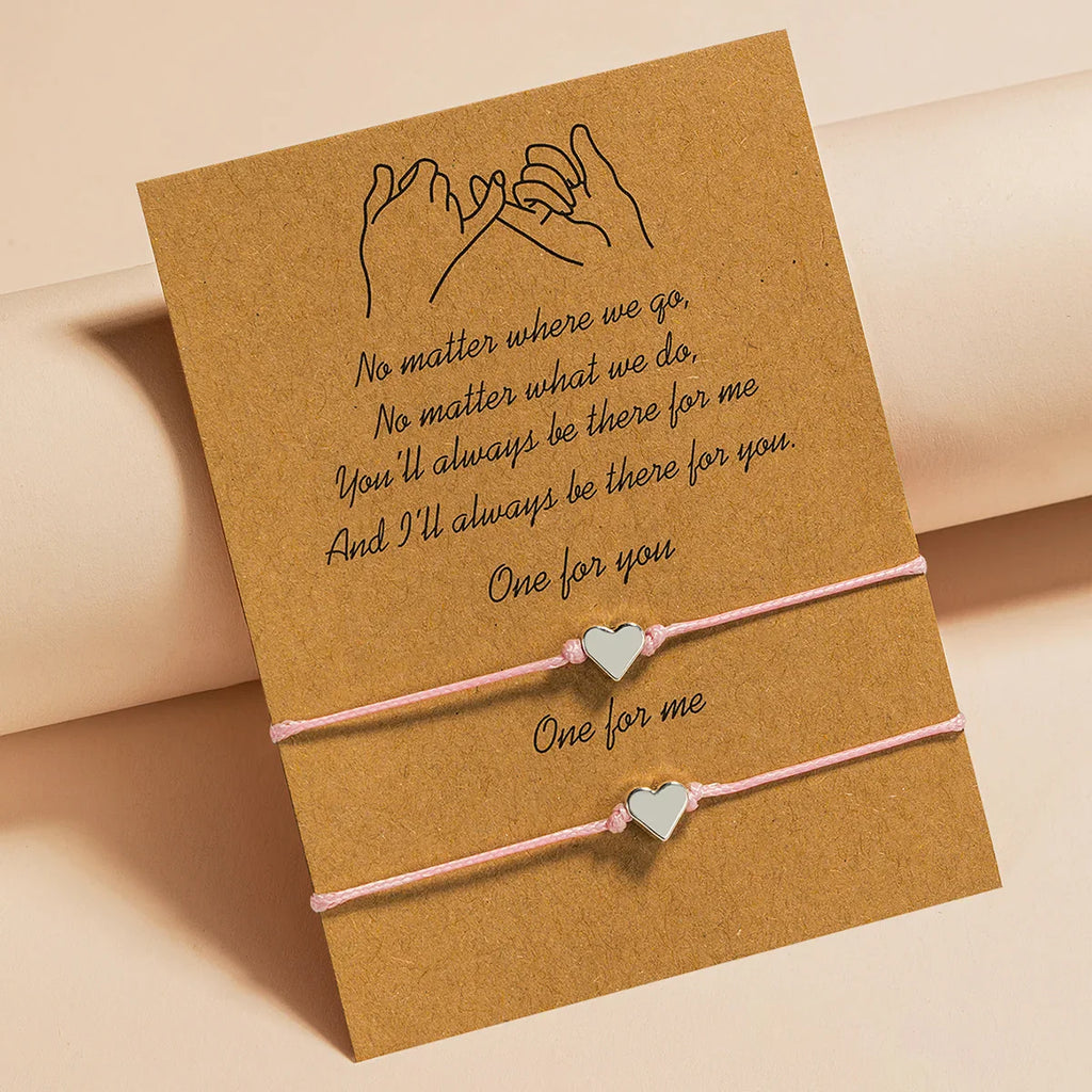 2 PCS Card Sets of Minimalist Casual Style Copper Heart Adjustable Rope Chain Couple Bracelet Jewelry Valentine's Day Gift