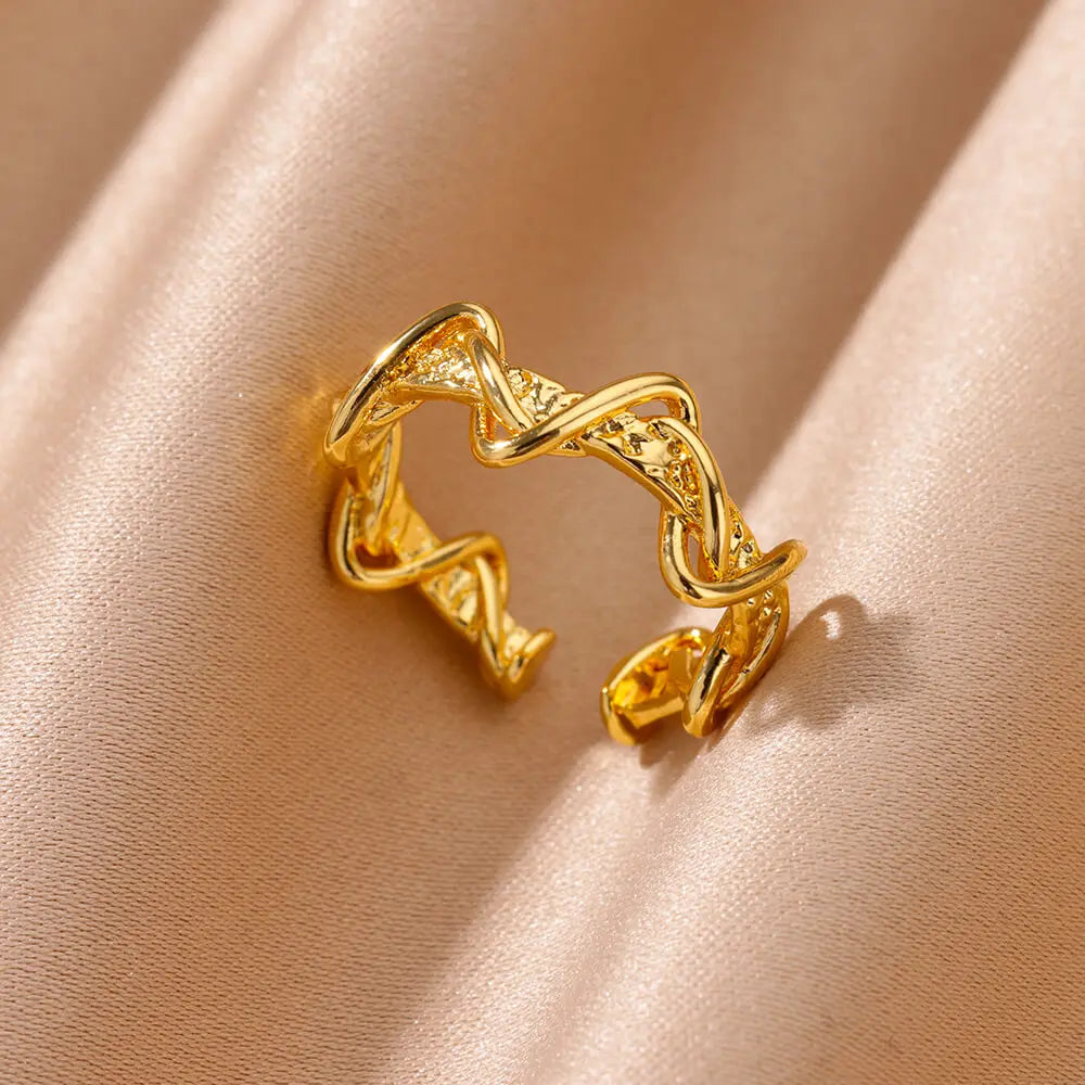 Hollow Out Love Heart Star Rings For Women Stainless Steel Gold Color Cuban Chain Ring Trend Wedding Jewelry Gift anillos mujer