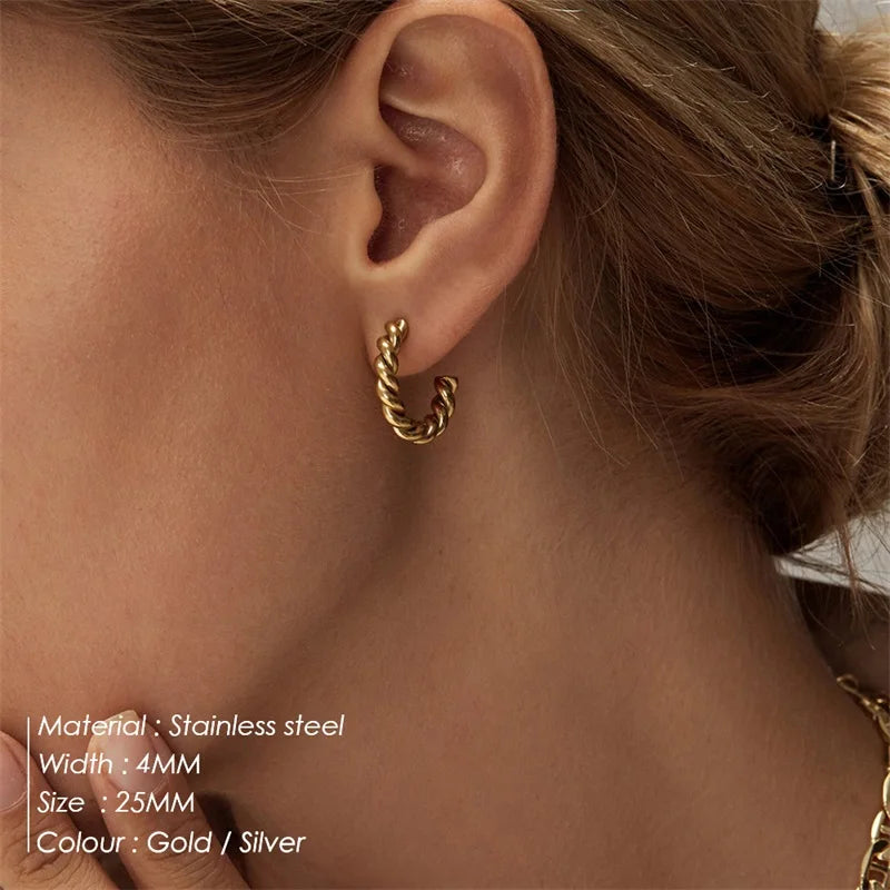 Vintage Stainless Steel Hoop Earrings for Women Spiral Twist Trendy Gold Color Earrings Punk Jewelry Wholesale/Dropshipping