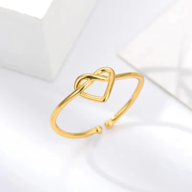 Stainless Steel Small Heart Rings For Women Vintage Gold Color Cross Openning Geometric Ring Fashion Wedding Jewerly Gift 2024