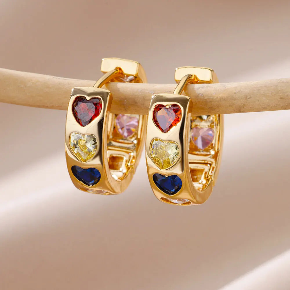 Stainless Steel Heart Earrings For Women Gold Color Fashion Zircon Love Heart Drop Earring Wedding Aesthetic Jewelry Gift 2023